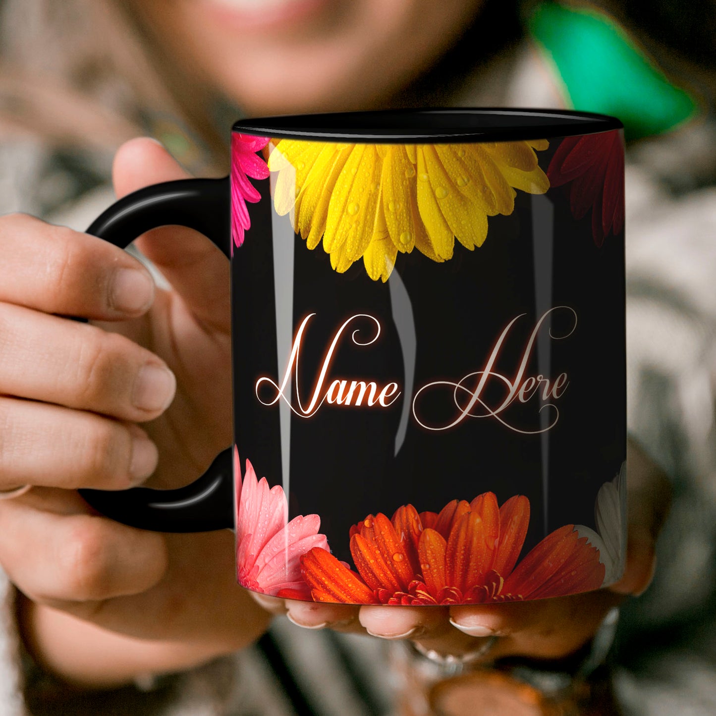 Personalized Black Floral Mug