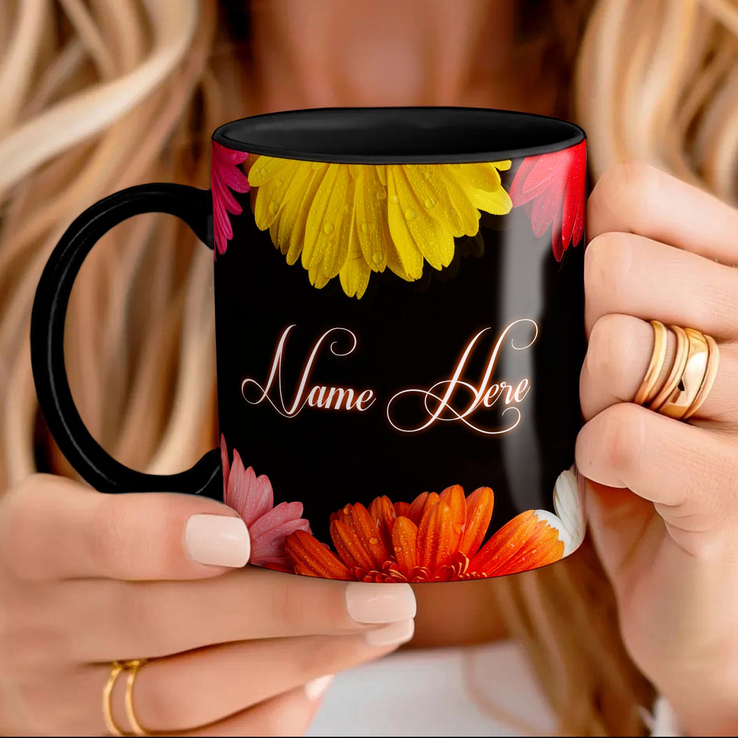 Personalized Black Floral Mug