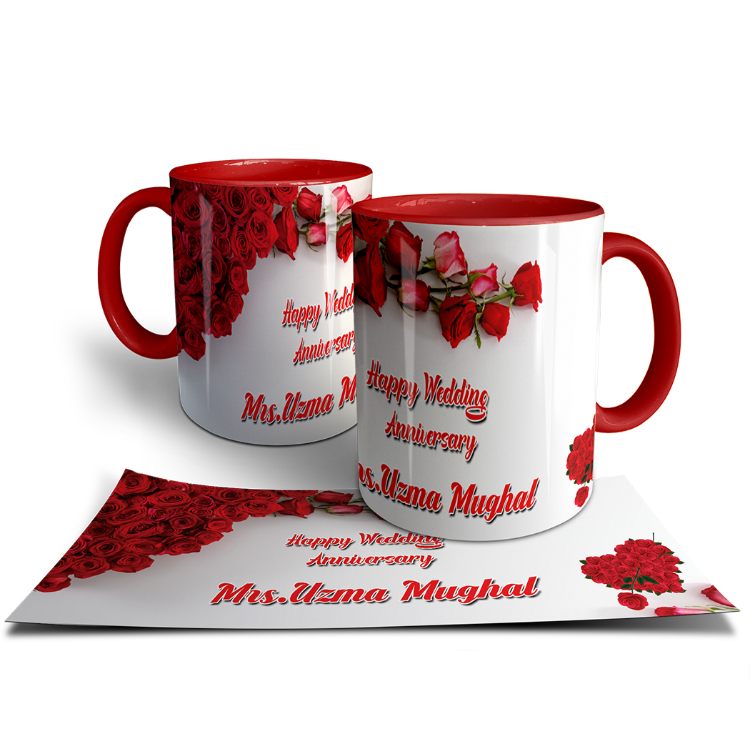 Happy Anniversary Personalized Ceramic Mug – Red Rose Edition