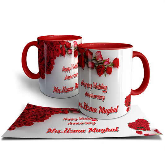 Happy Anniversary Personalized Ceramic Mug – Red Rose Edition