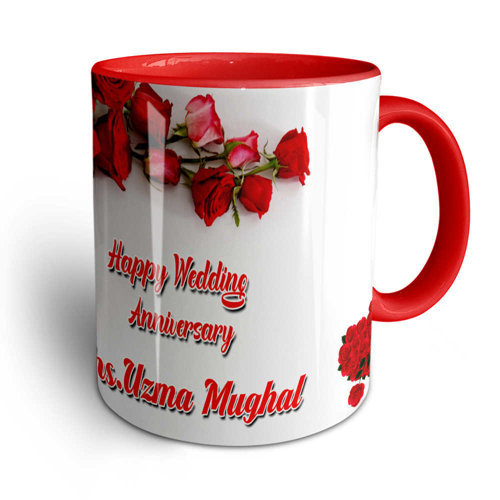 Happy Anniversary Personalized Ceramic Mug – Red Rose Edition