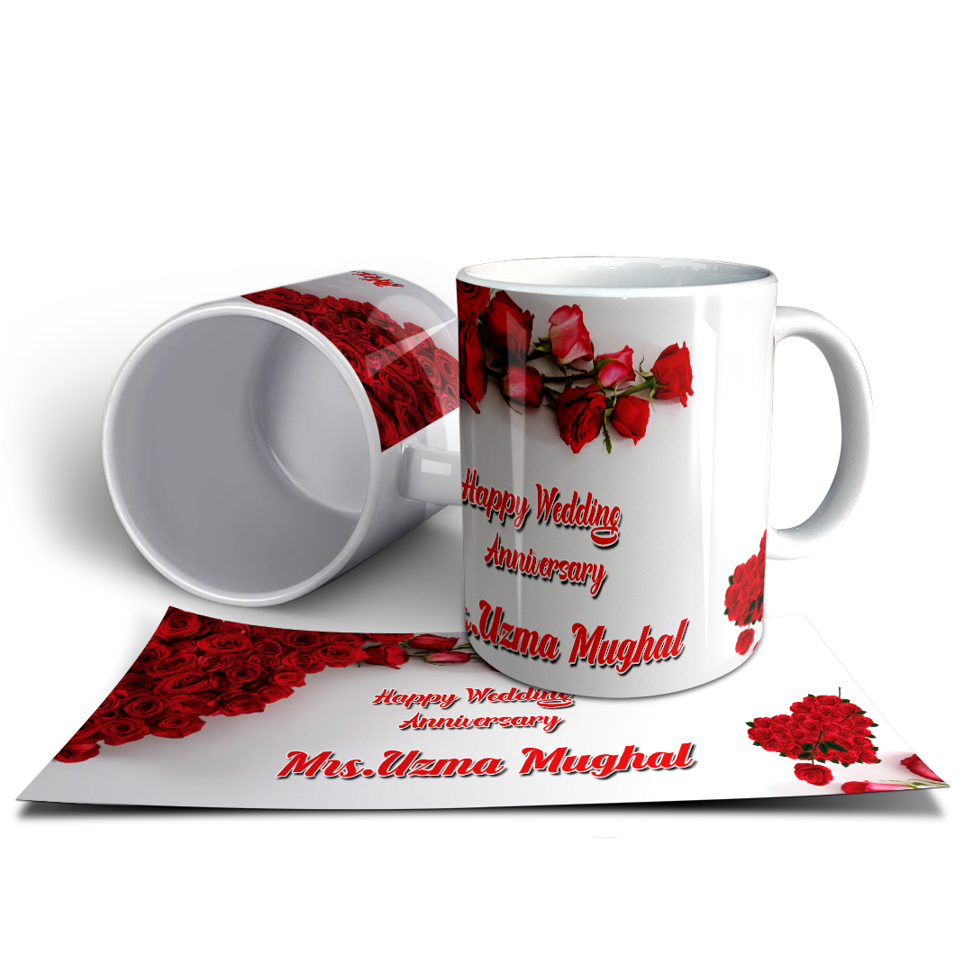 Happy Anniversary Personalized Ceramic Mug – Red Rose Edition