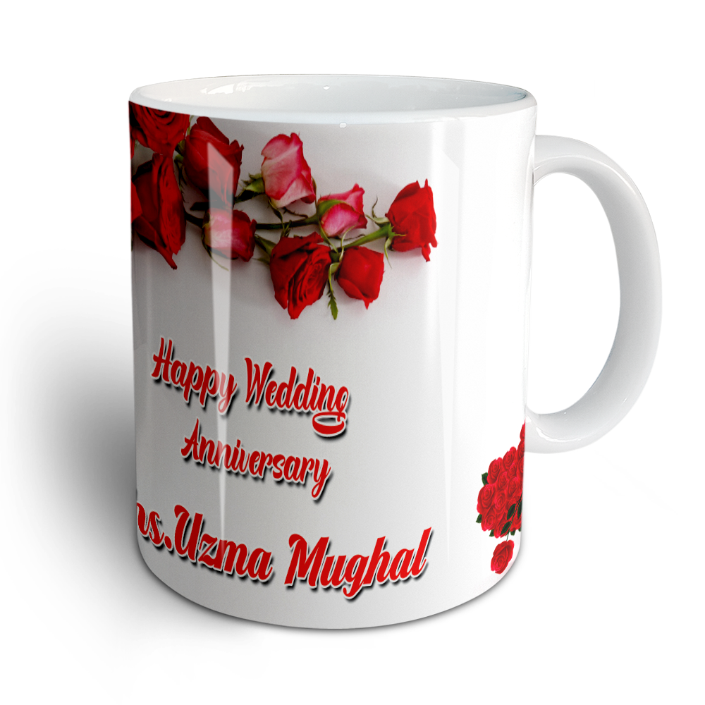 Happy Anniversary Personalized Ceramic Mug – Red Rose Edition