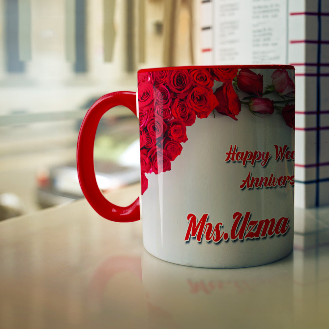Happy Anniversary Personalized Ceramic Mug – Red Rose Edition