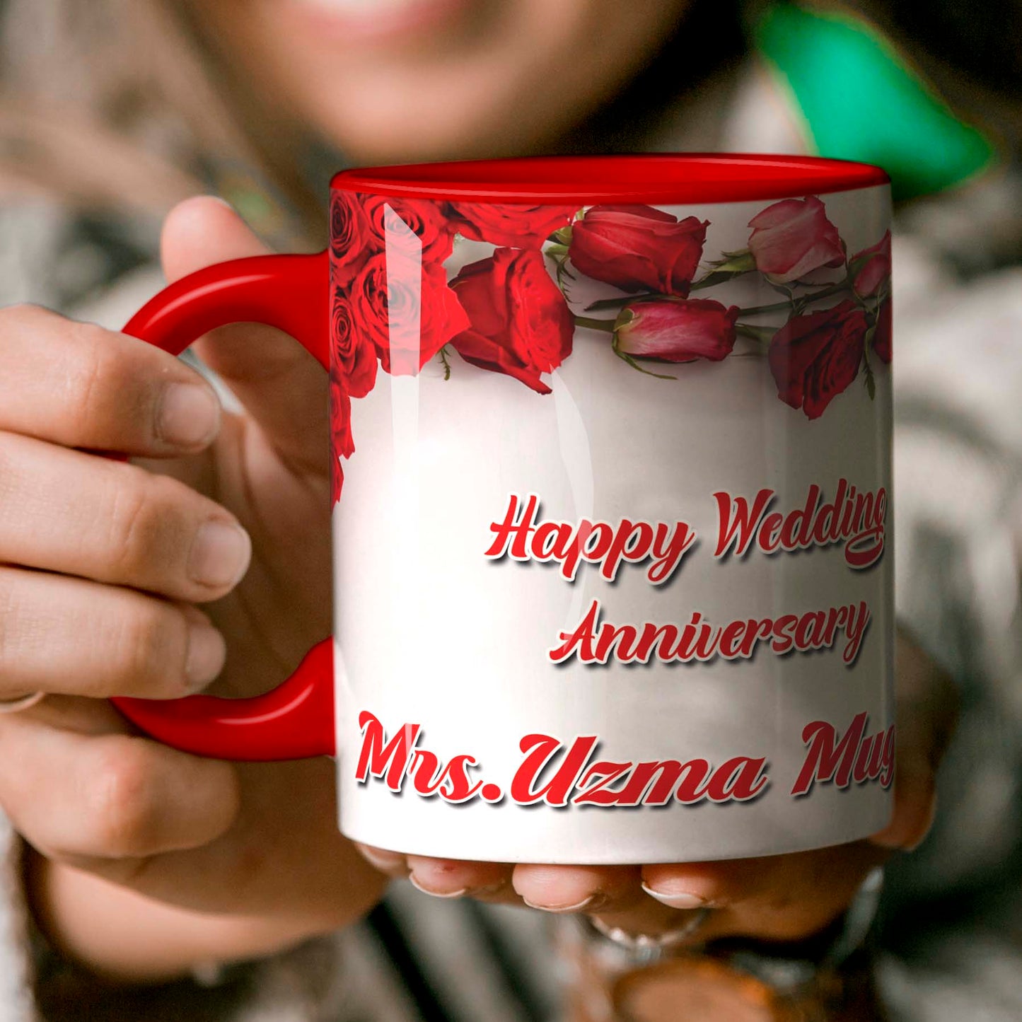 Happy Anniversary Personalized Ceramic Mug – Red Rose Edition