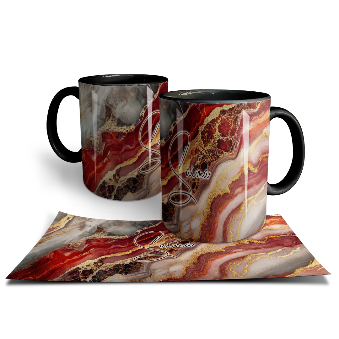 Signature Mug - Elegant Red & Gold Marble Print - Personalized