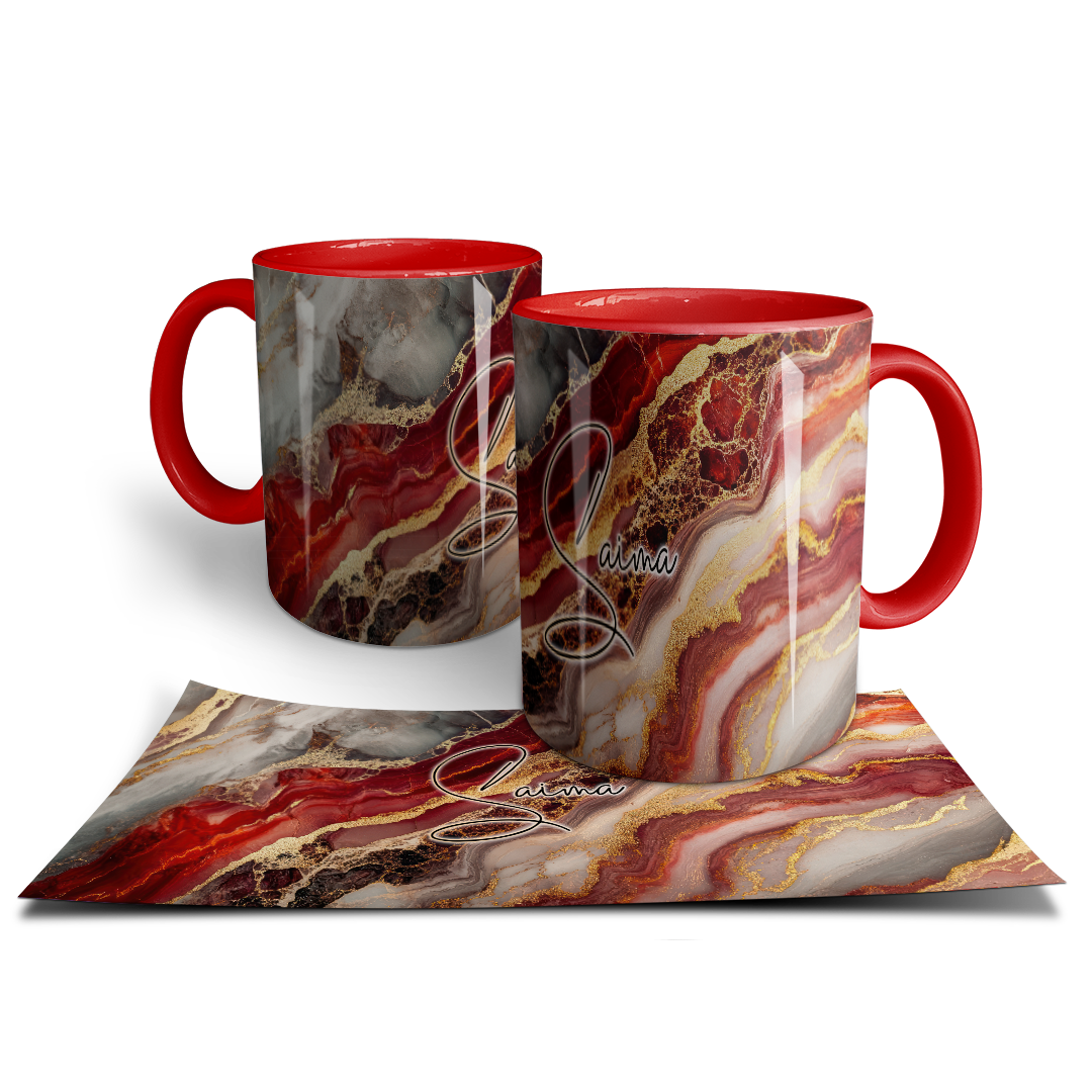 Signature Mug - Elegant Red & Gold Marble Print - Personalized