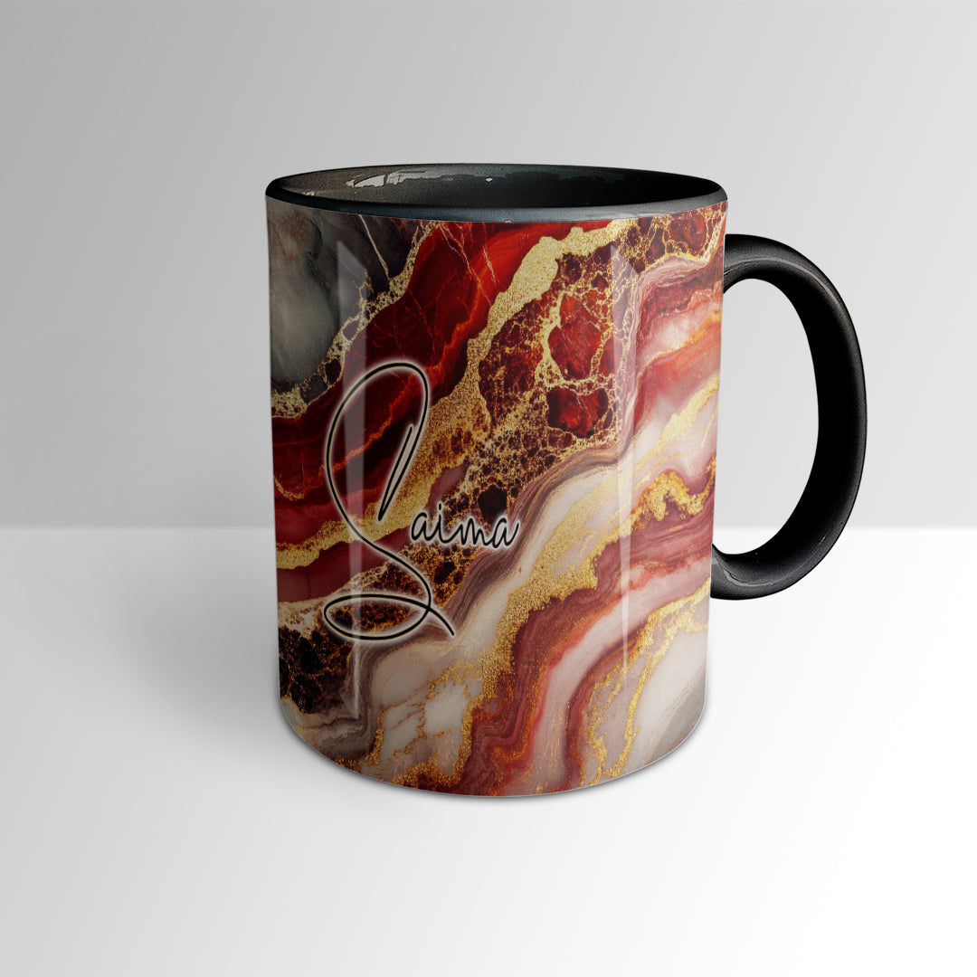 Signature Mug - Elegant Red & Gold Marble Print - Personalized