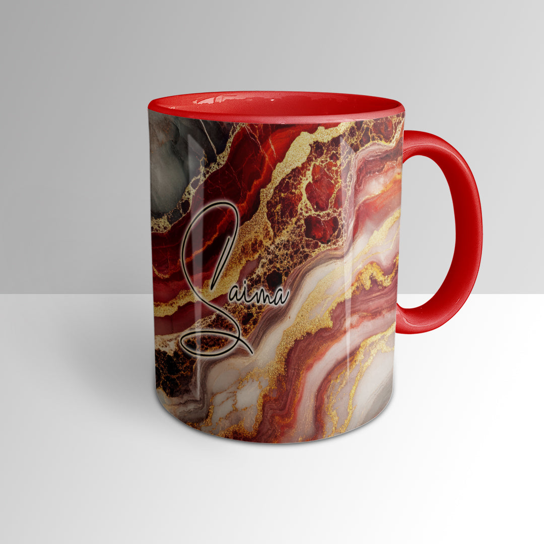 Signature Mug - Elegant Red & Gold Marble Print - Personalized
