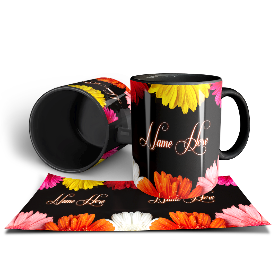 Personalized Black Floral Mug