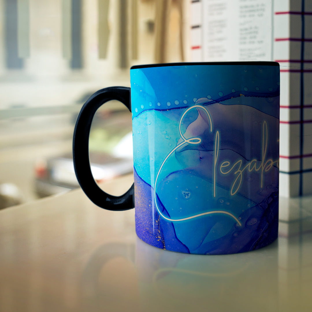 Descriptive Image of Personalized Pink & Blue Marble Mug