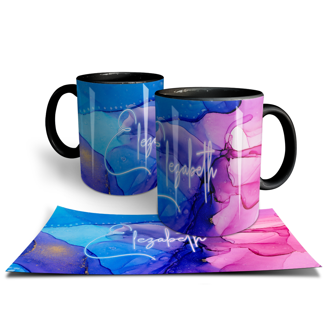 Descriptive Image of Personalized Pink & Blue Marble Mug