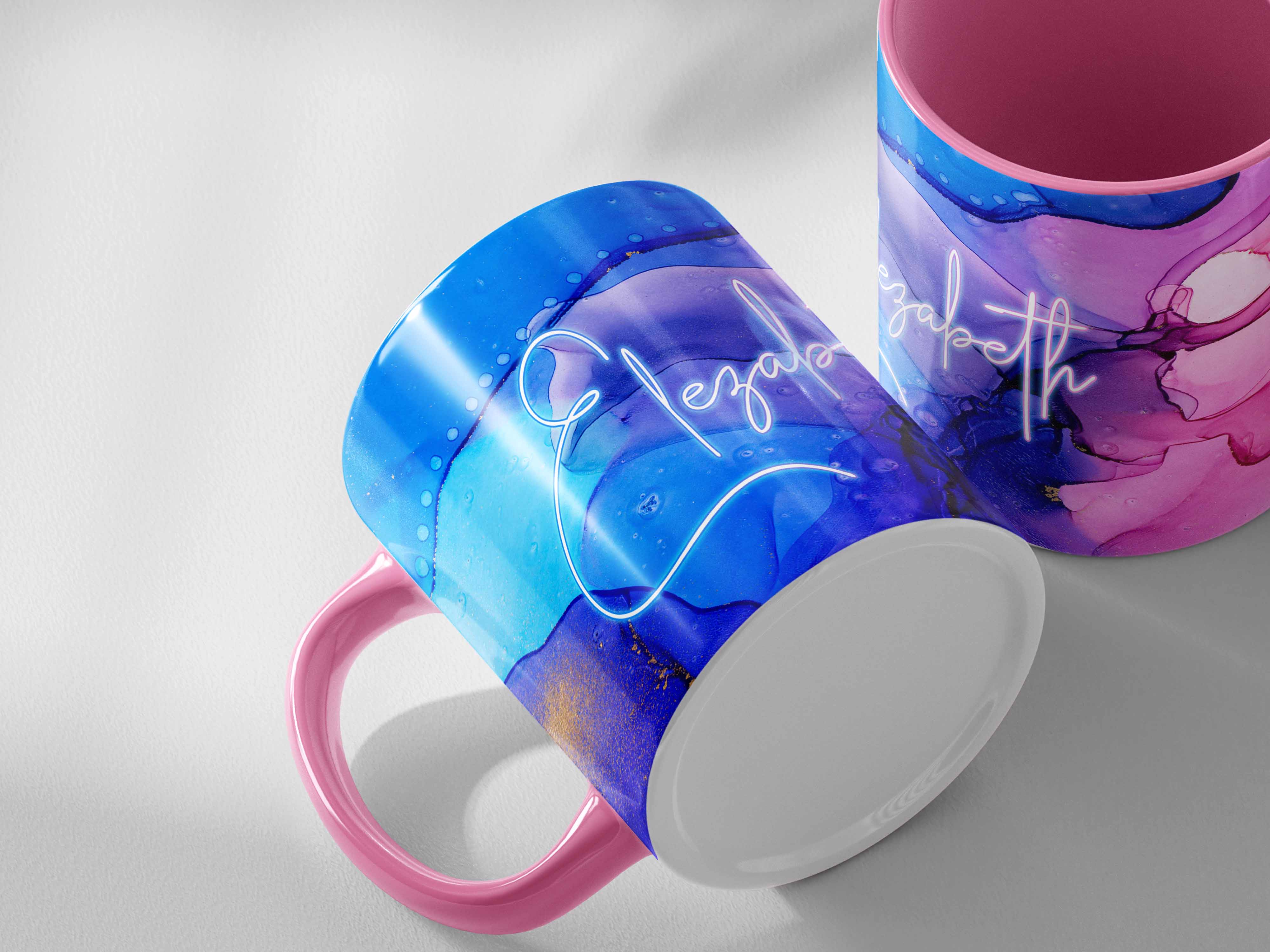 Descriptive Image of Personalized Pink & Blue Marble Mug