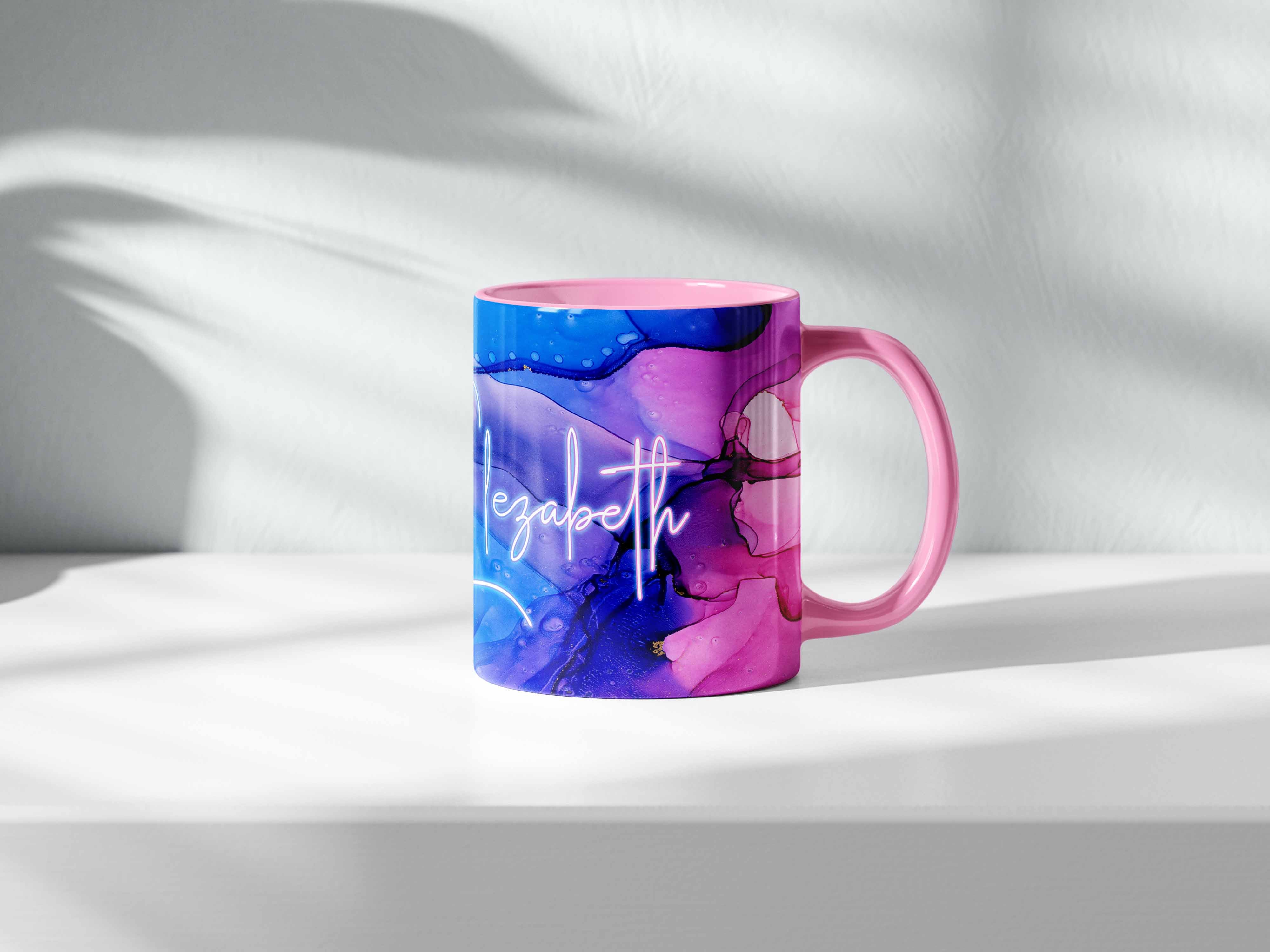 Descriptive Image of Personalized Pink & Blue Marble Mug