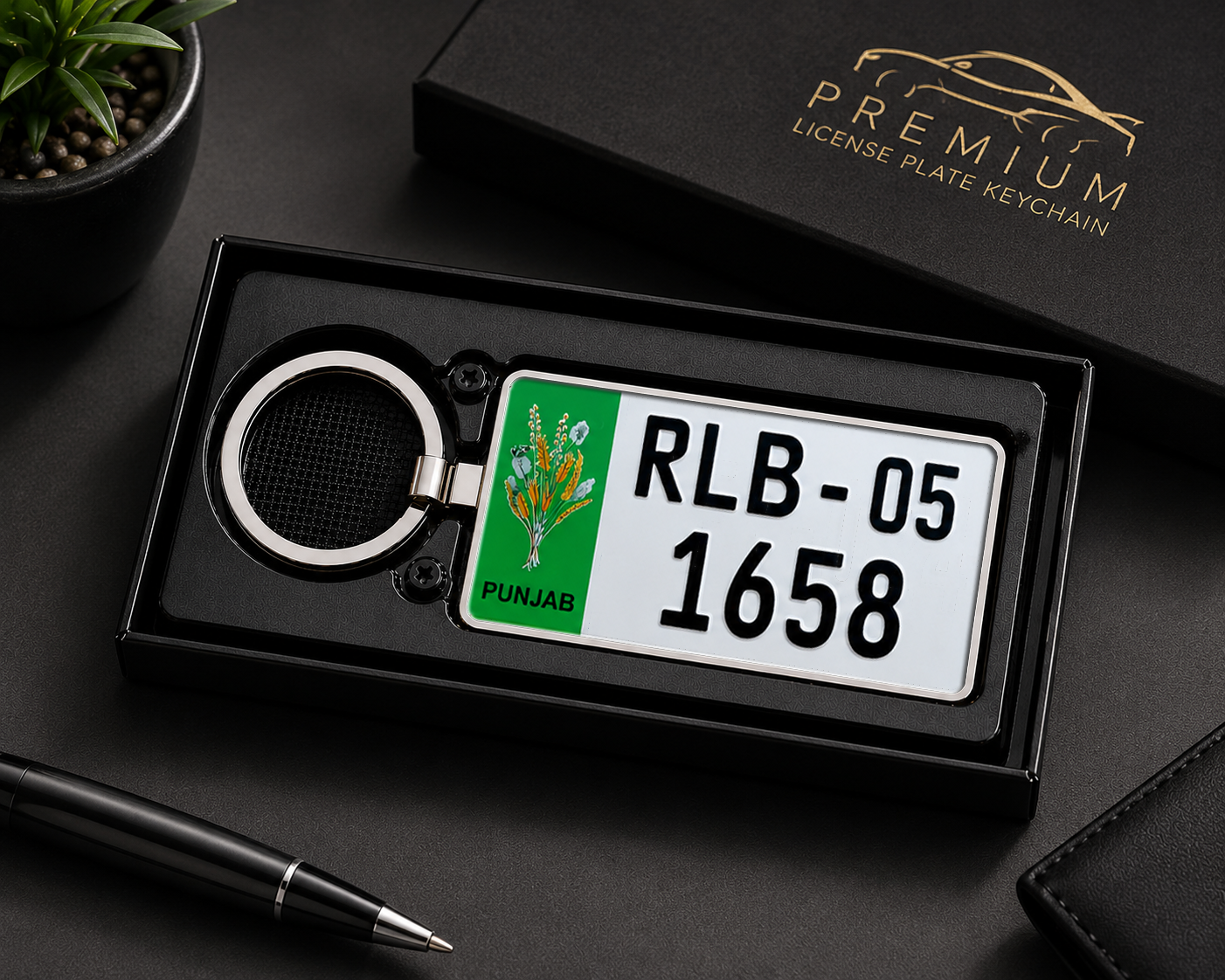Descriptive Image of Punjab Old-Design Numberplate Keychain – Double-Sided | Metal