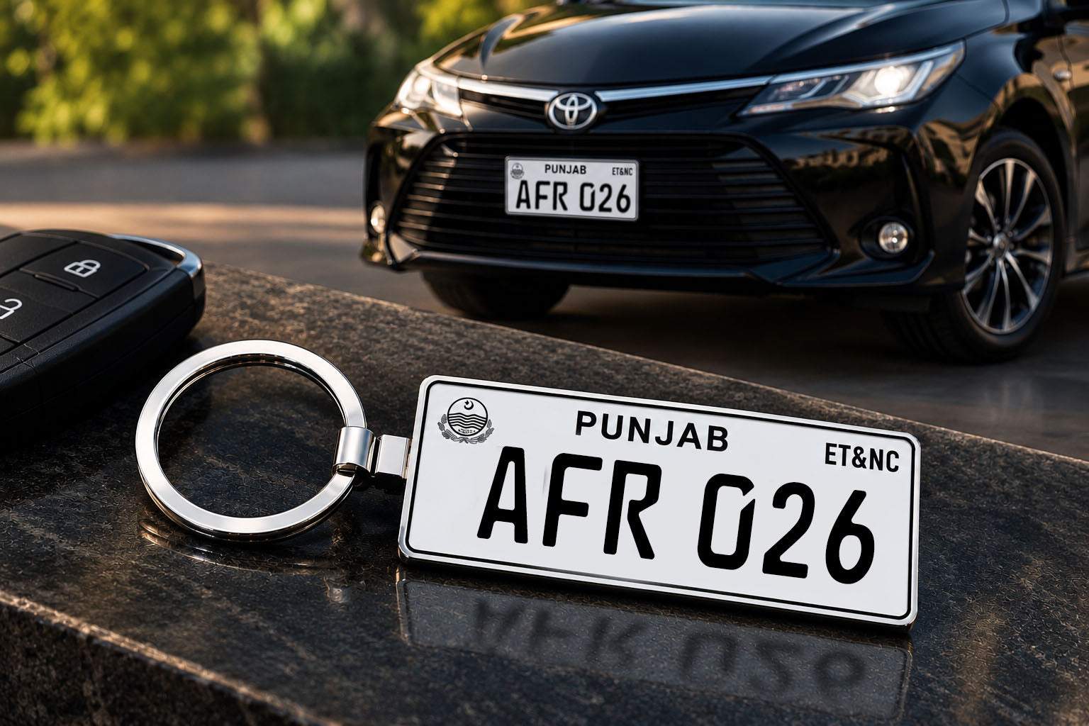 Descriptive Image of Punjab New-Design Numberplate Keychain – Double-Sided | Metal