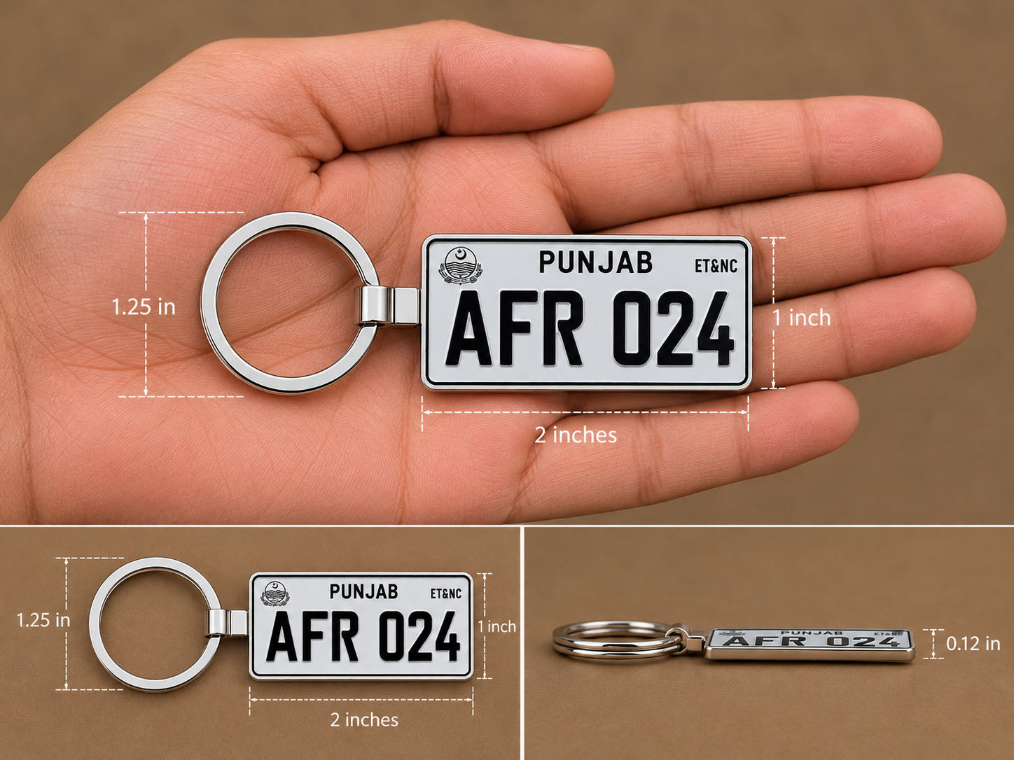 Descriptive Image of Punjab New-Design Numberplate Keychain – Double-Sided | Metal