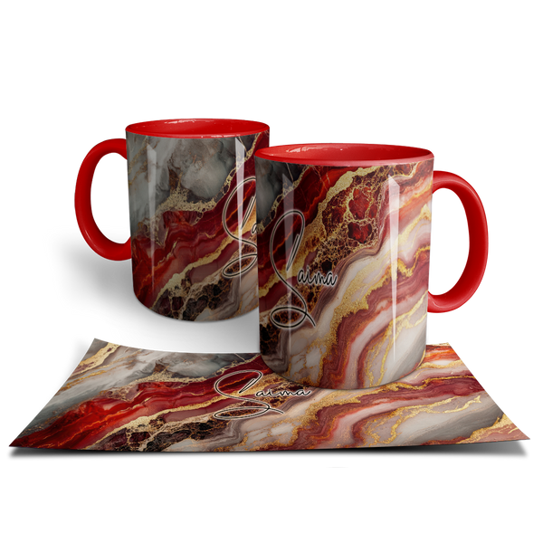Signature Mug  - Elegant Red & Gold Marble Print - Personalized
