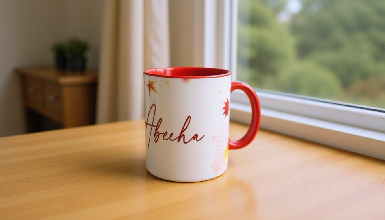Descriptive Image of Abeeha Personalized Floral Name Mug